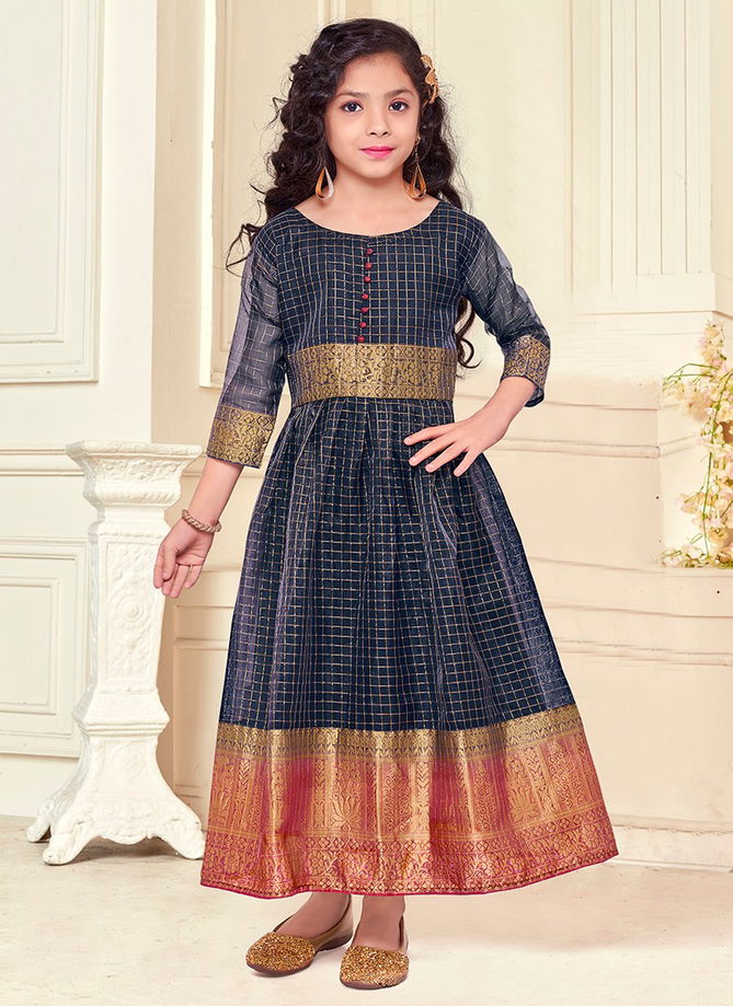 Gray Colour Kids Wear Vol 2 RAHUL NX New Latest Organza Silk Kids Wear Gown Collection 1001